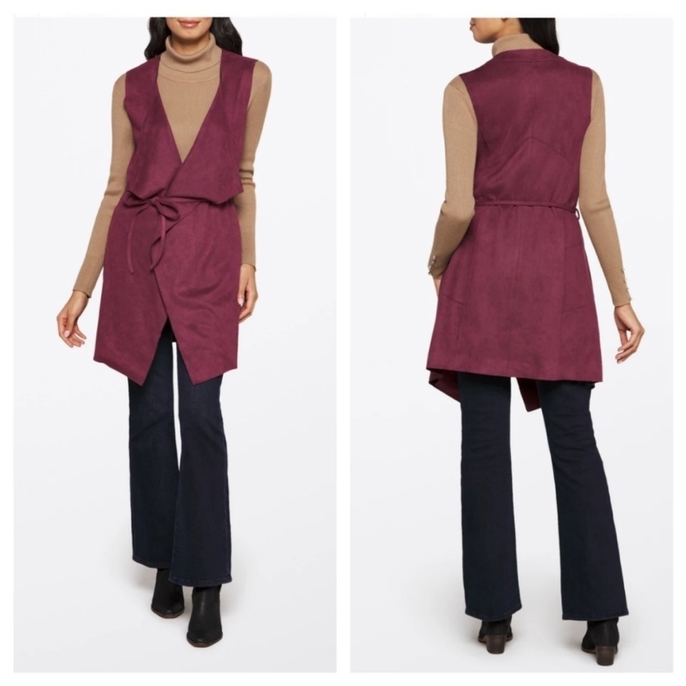 Stitch Fix MO-KA Burgundy Long Vest Lizzie Southwestern Faux Suede size XL